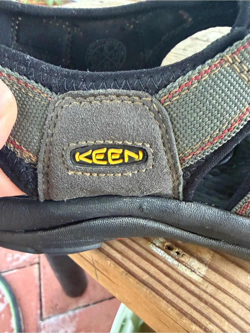 KEEN Men's Sandal in Olive Green and Black with Orange Accents